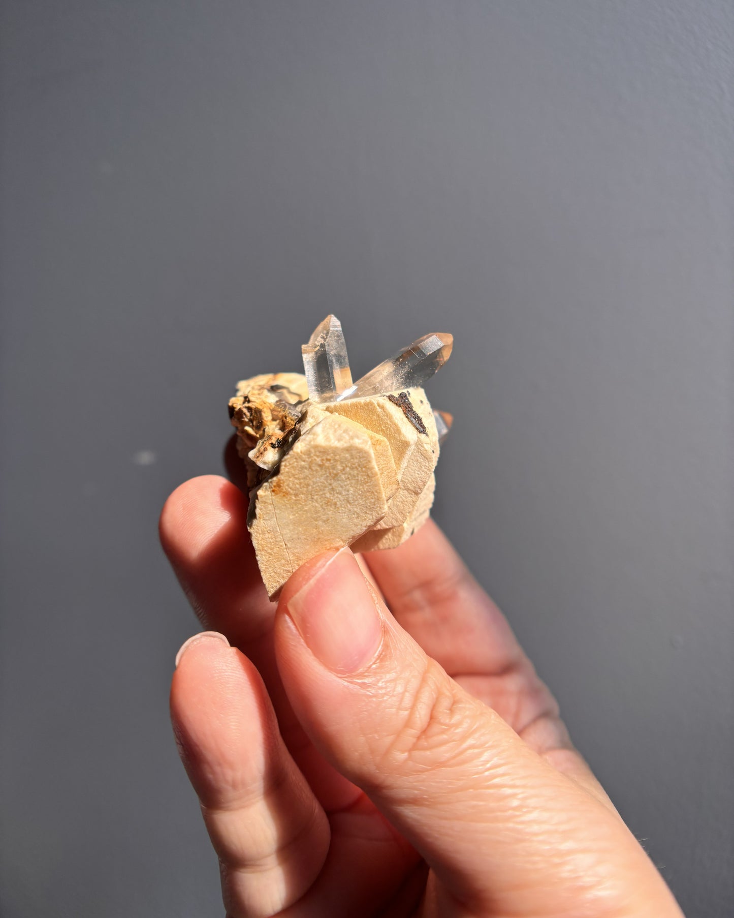 Aegirine with Multiple Smoky Quartz Points on Orthoclase 46g