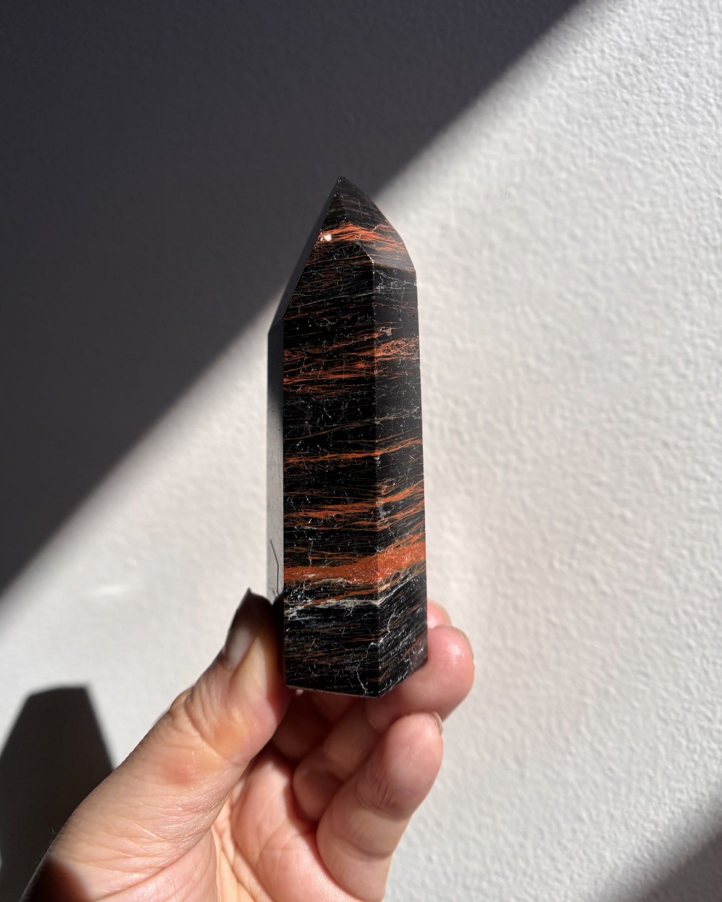 Brazilian Black Tourmaline with Hematite Tower 135.8g