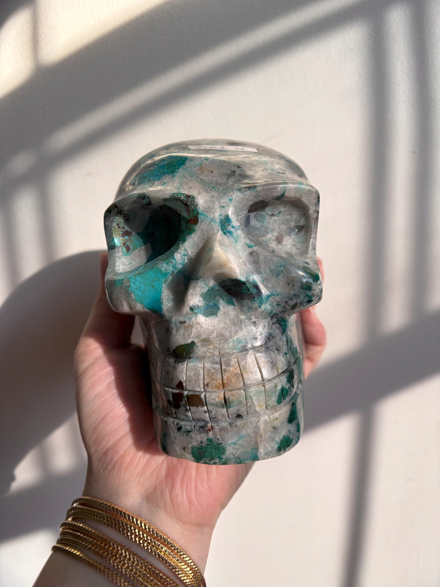 Chrysocolla and Quartz Skull 2.07kg (4.6lbs)