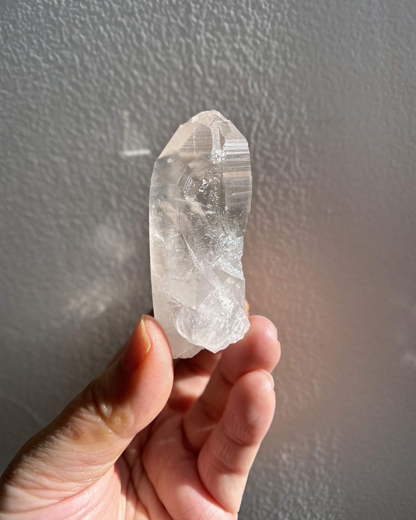 Lemurian Raw Point with Key Formation and Rainbow 63g
