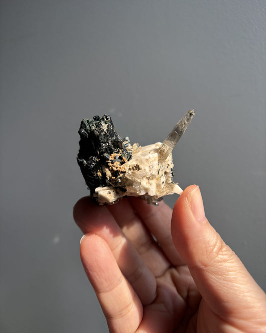Aegirine with Multiple Smoky Quartz DT and Orthoclase 46.7g