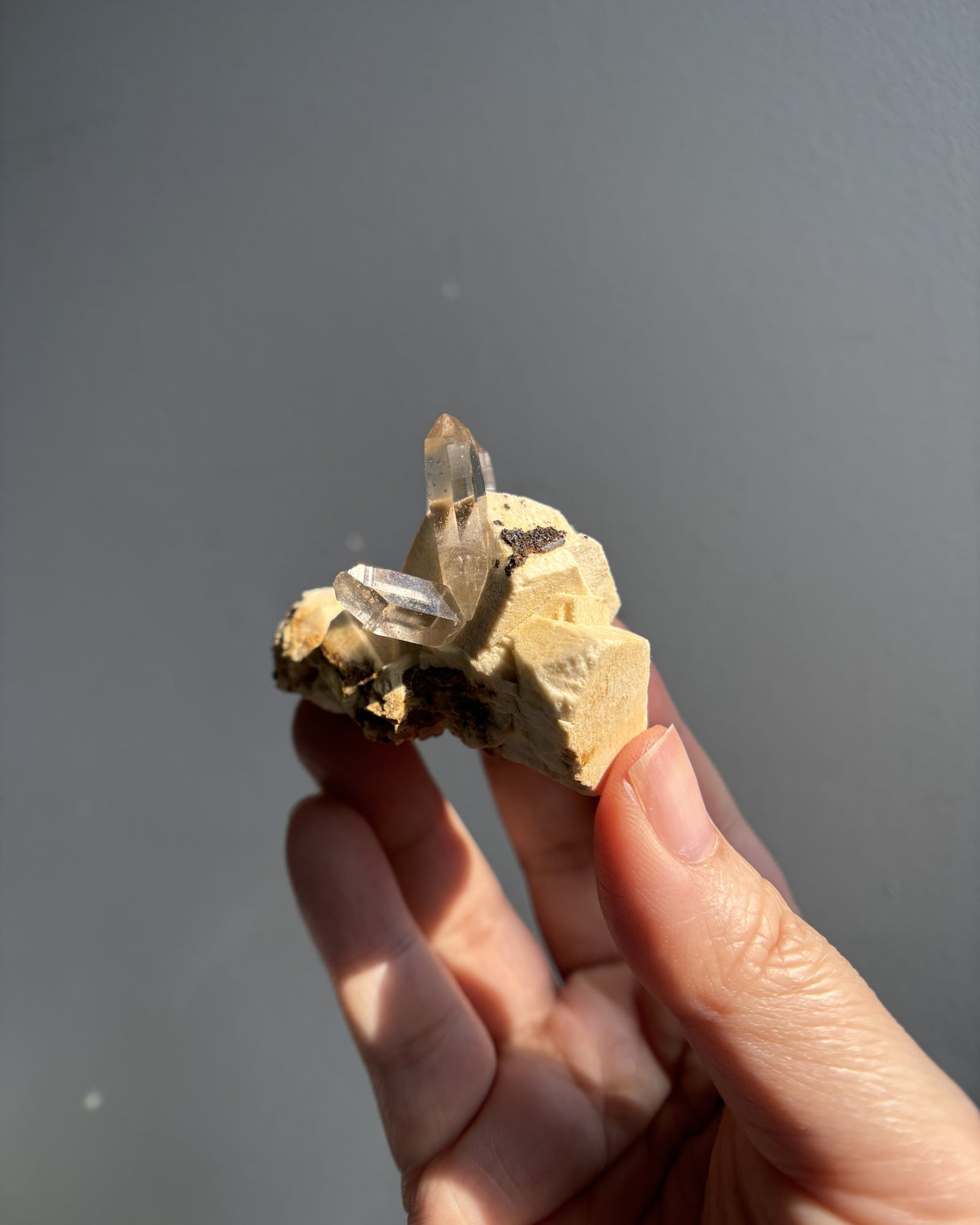 Aegirine with Multiple Smoky Quartz Points on Orthoclase 46g