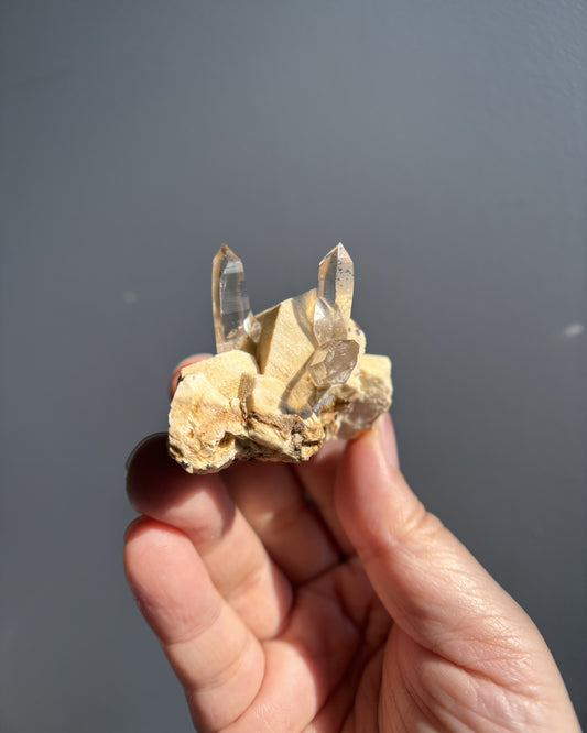 Aegirine with Multiple Smoky Quartz Points on Orthoclase 46g