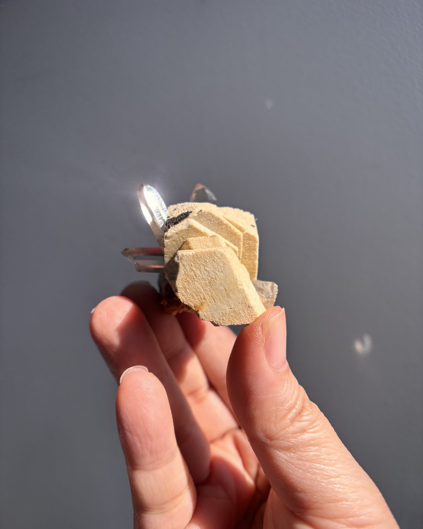 Aegirine with Multiple Smoky Quartz Points on Orthoclase 46g