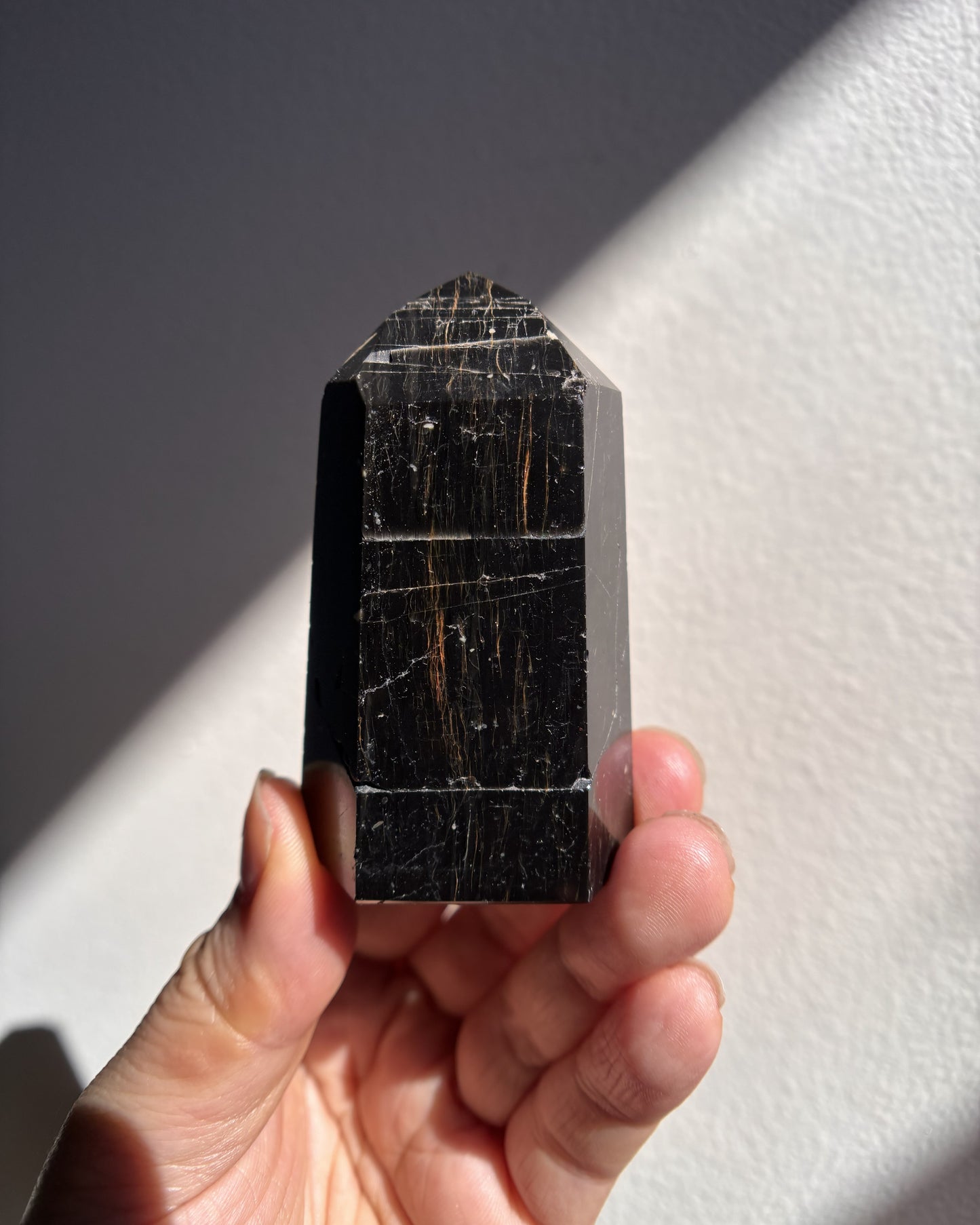 Brazilian Black Tourmaline with Hematite Tower 102.2g