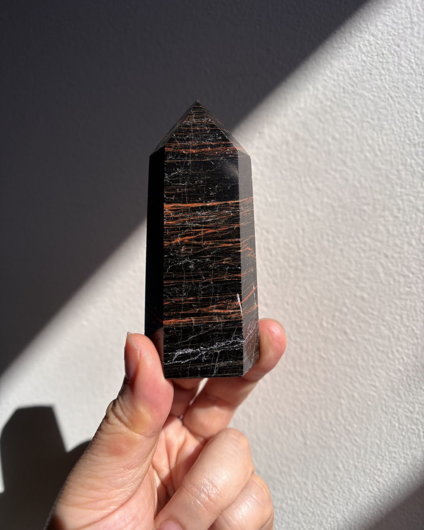 Brazilian Black Tourmaline with Hematite Tower 113.4g