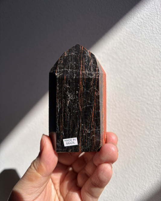 Brazilian Black Tourmaline with Hematite Tower 129.1g