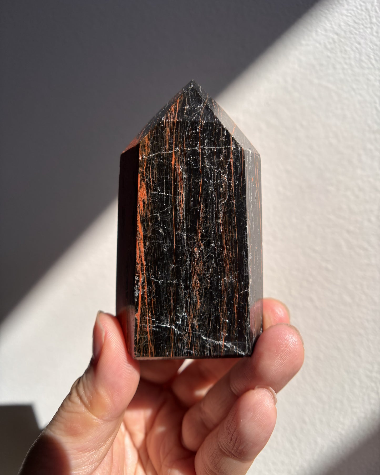 Brazilian Black Tourmaline with Hematite Tower 129.1g