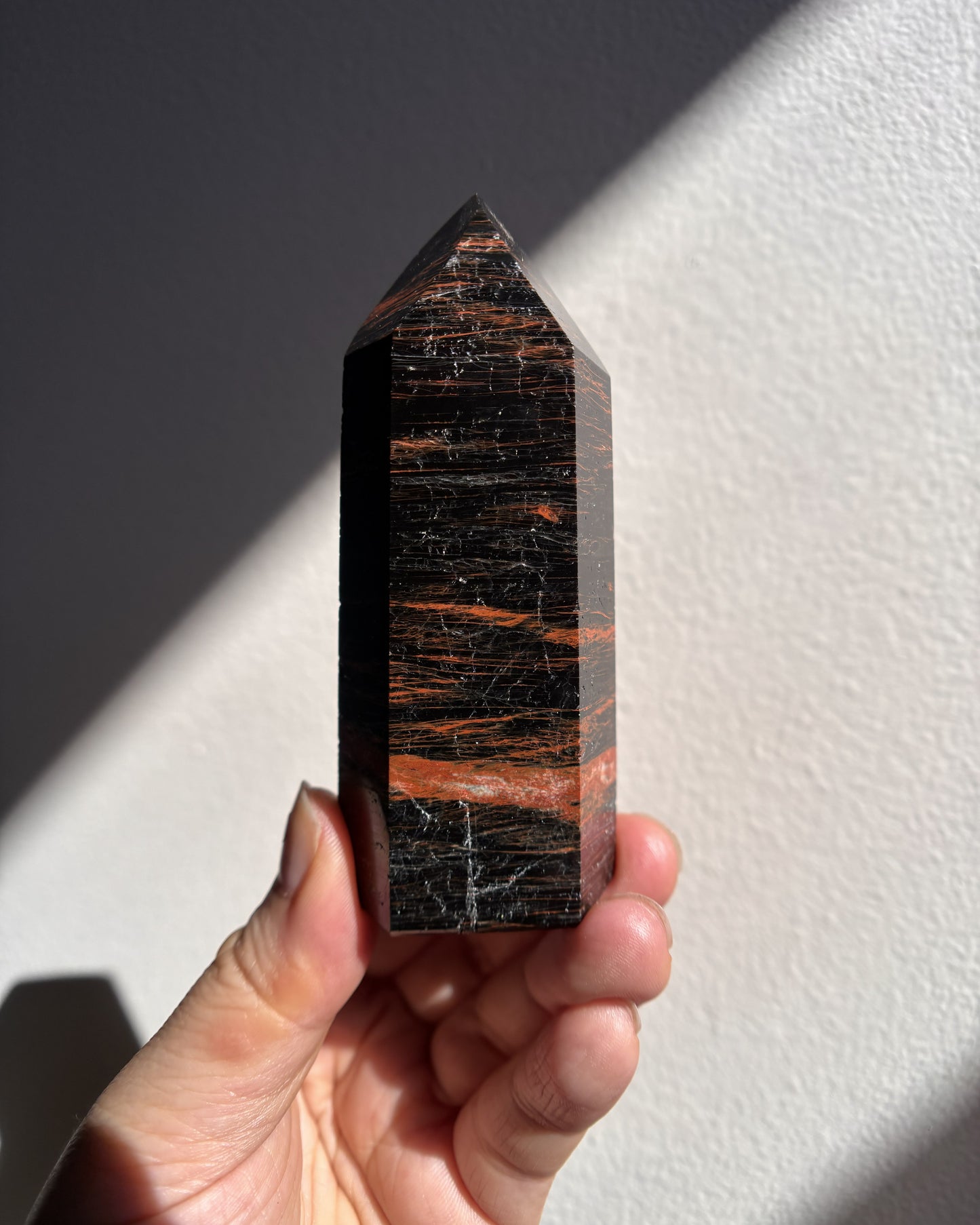 Brazilian Black Tourmaline with Hematite Tower 135.8g