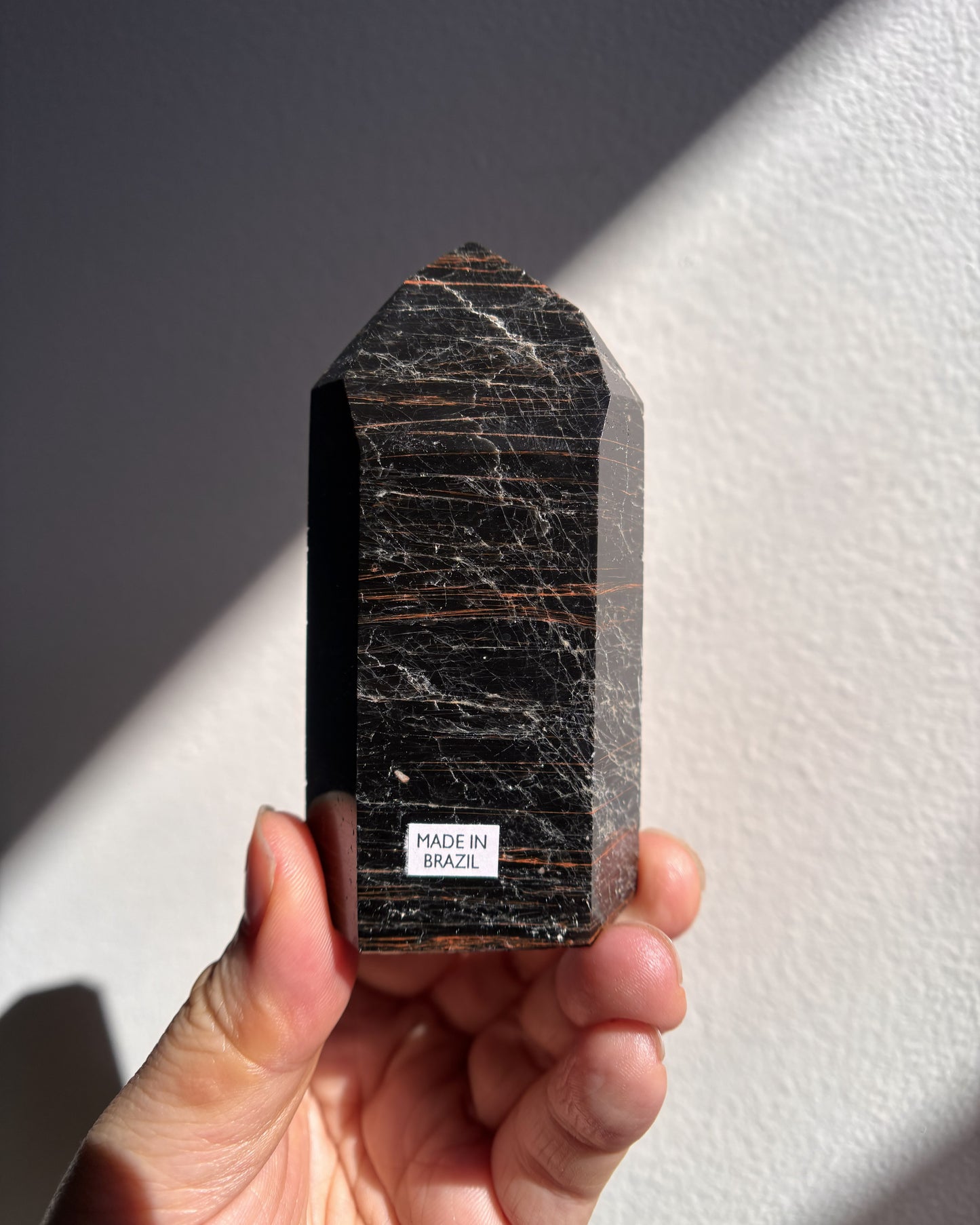 Brazilian Black Tourmaline with Hematite Tower 148.6g