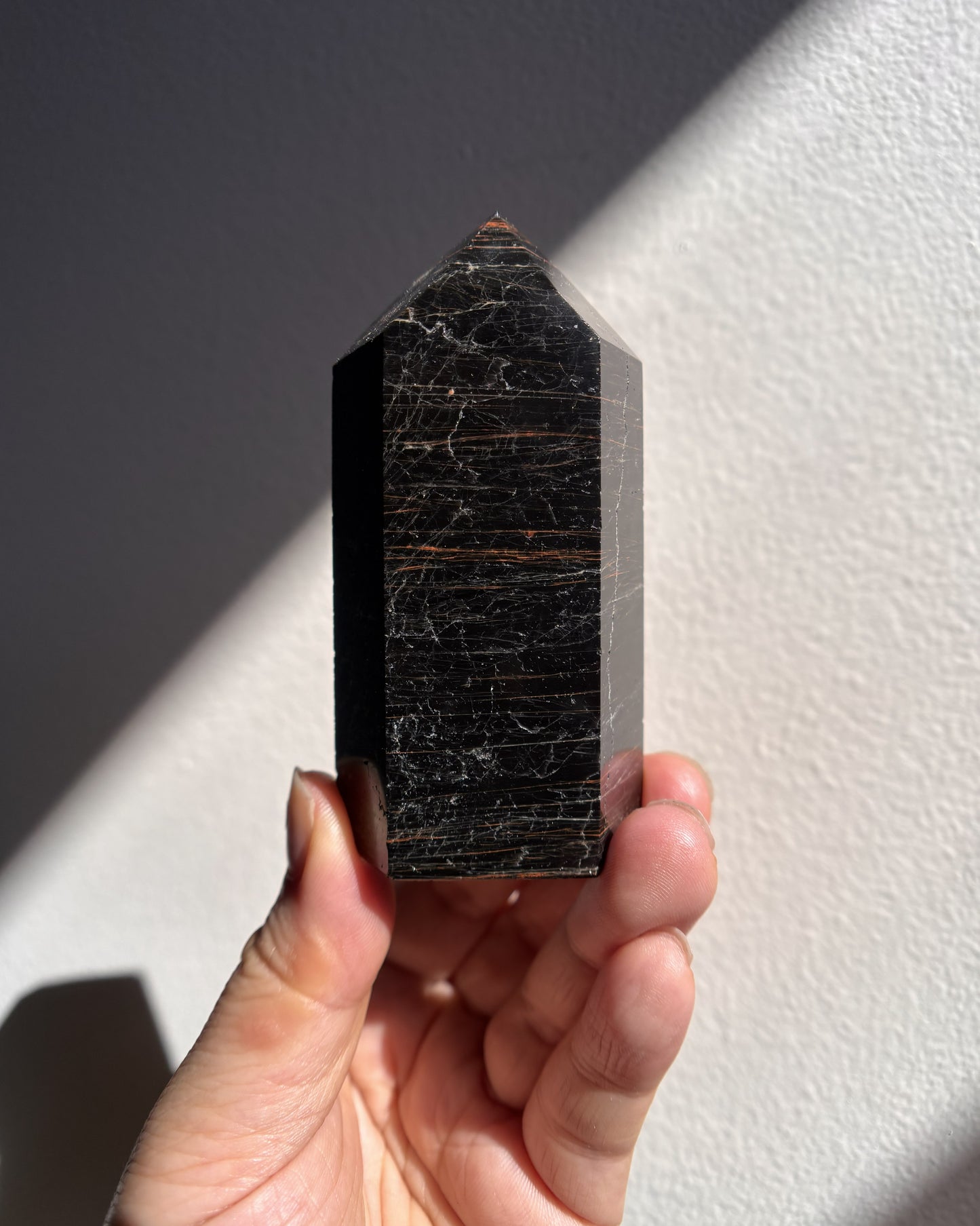 Brazilian Black Tourmaline with Hematite Tower 148.6g