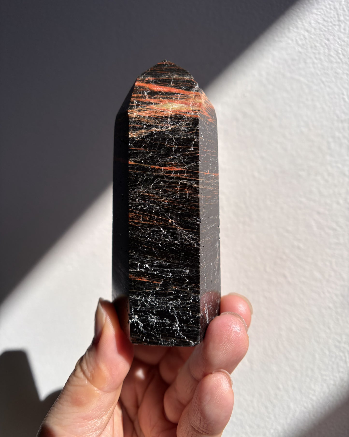 Brazilian Black Tourmaline with Hematite Tower 152.2g