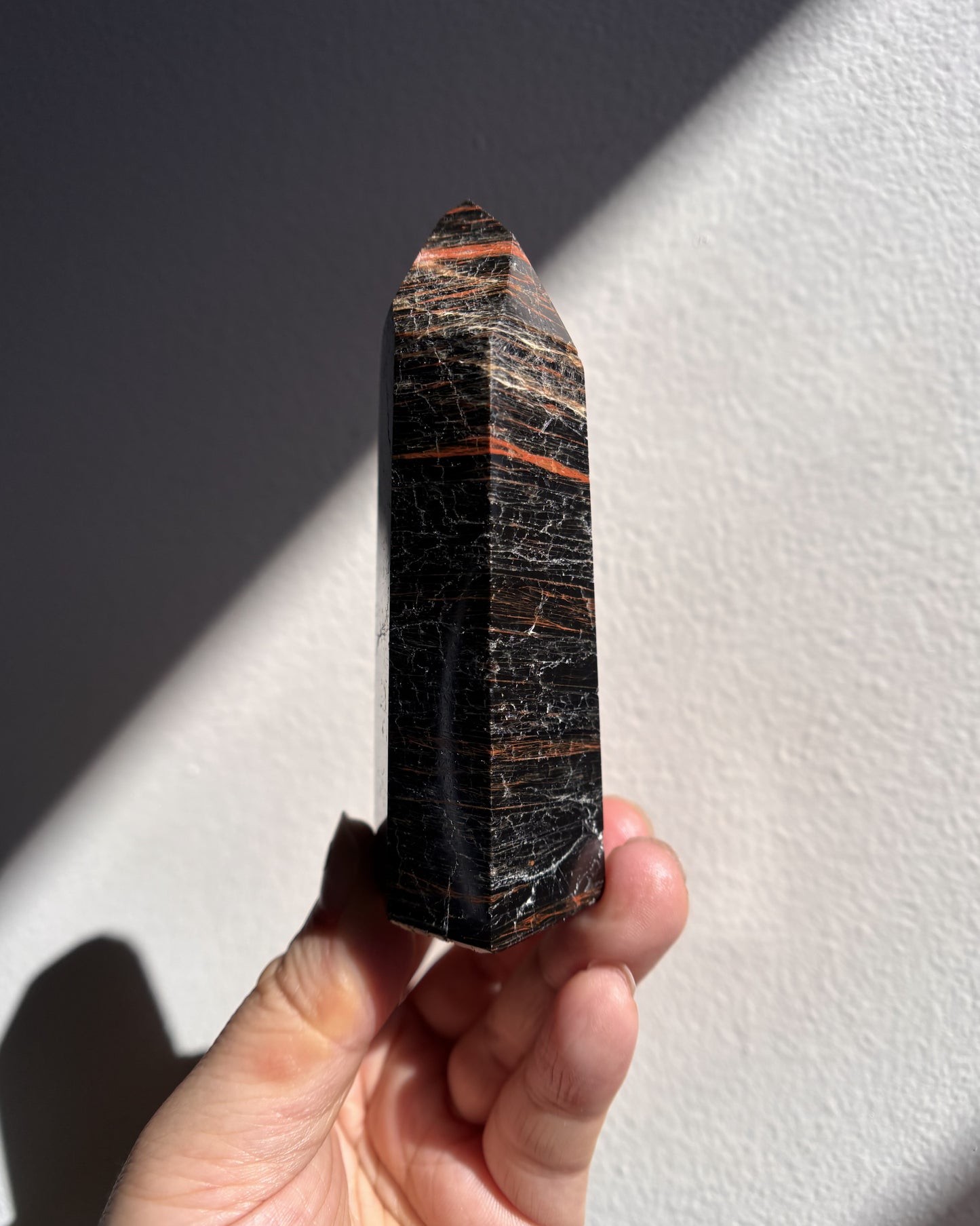 Brazilian Black Tourmaline with Hematite Tower 152.2g