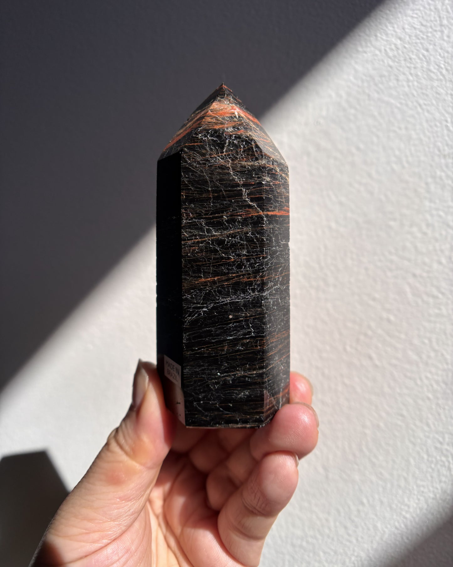 Brazilian Black Tourmaline with Hematite Tower 152.2g