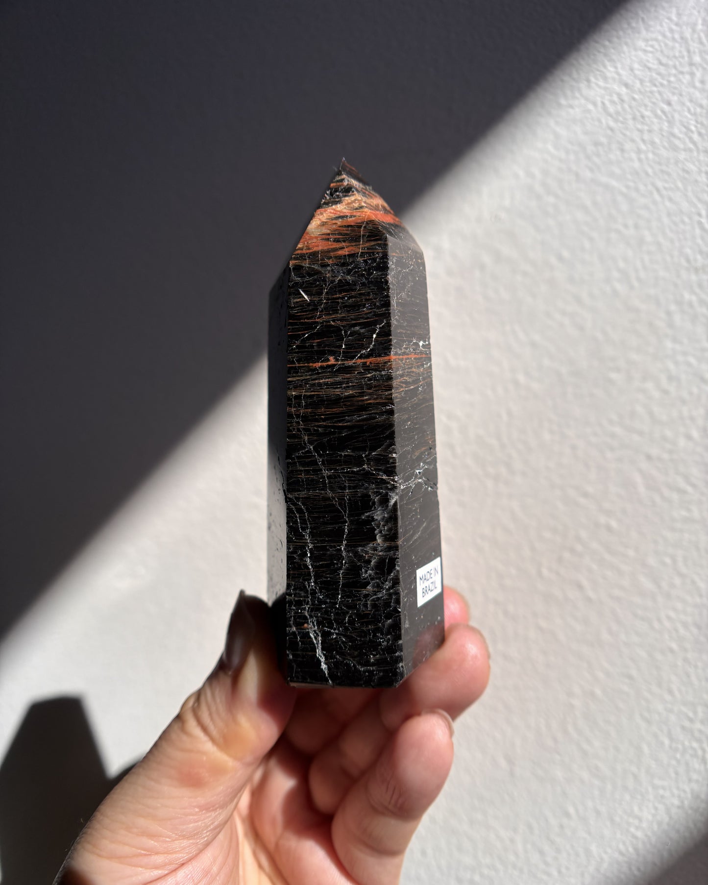 Brazilian Black Tourmaline with Hematite Tower 152.2g