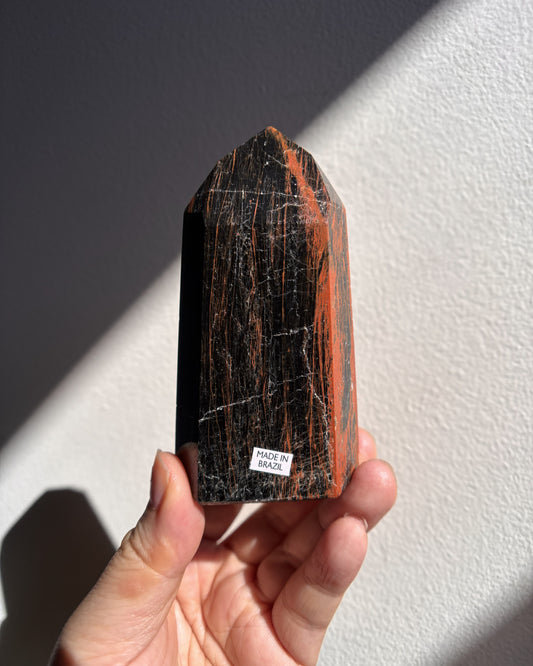 Brazilian Black Tourmaline with Hematite Tower 197.6g