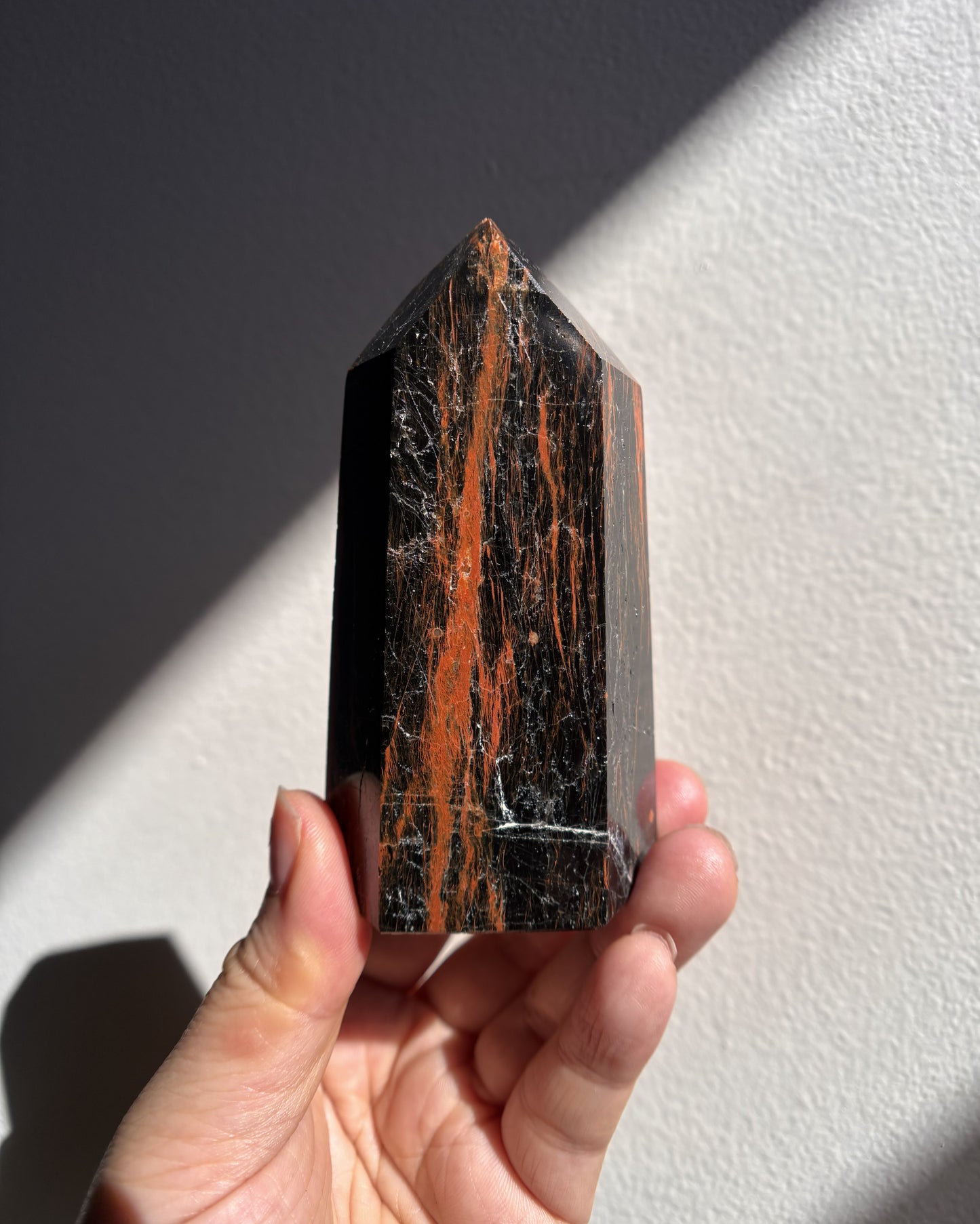 Brazilian Black Tourmaline with Hematite Tower 197.6g
