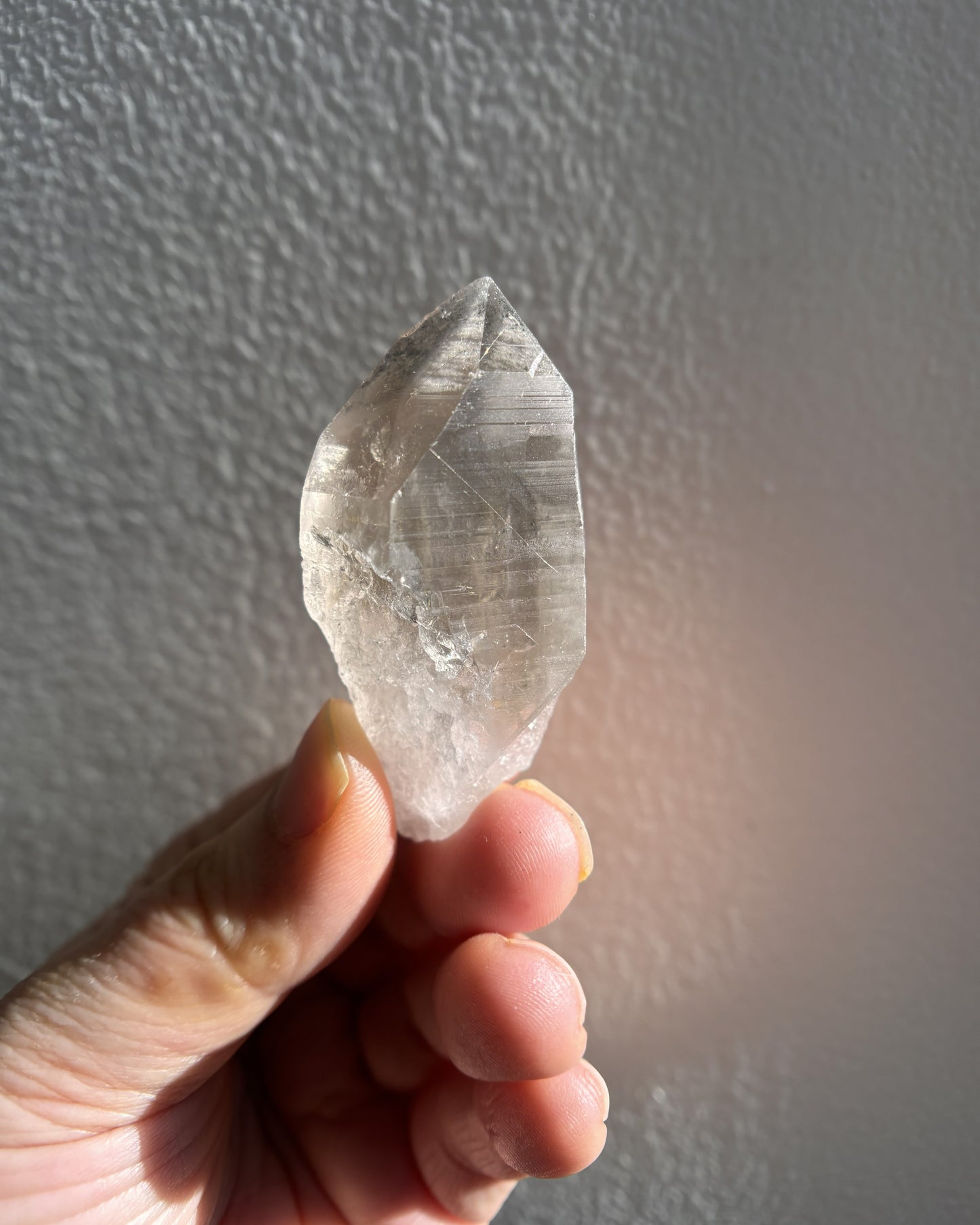 Light Smoky Lemurian Raw Point with Key Formation 35g
