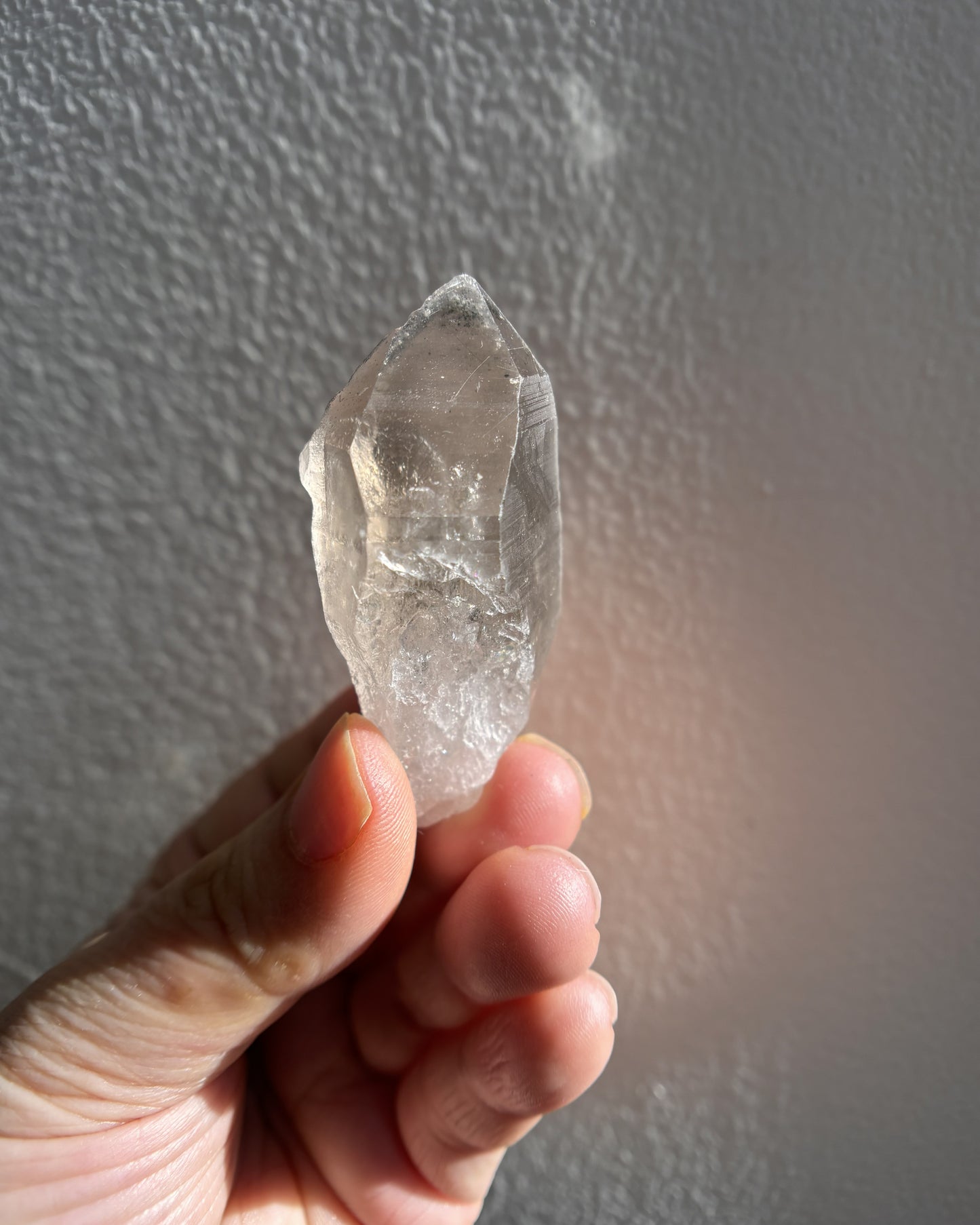 Light Smoky Lemurian Raw Point with Key Formation 35g