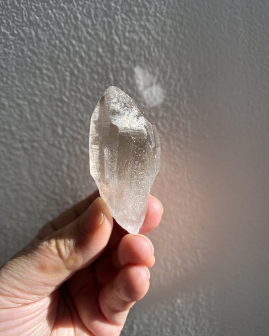 Light Smoky Lemurian Raw Point with Key Formation 35g