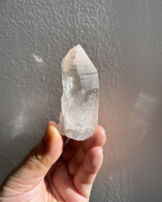 Lemurian Raw Point with Key Formation and Rainbow 63g