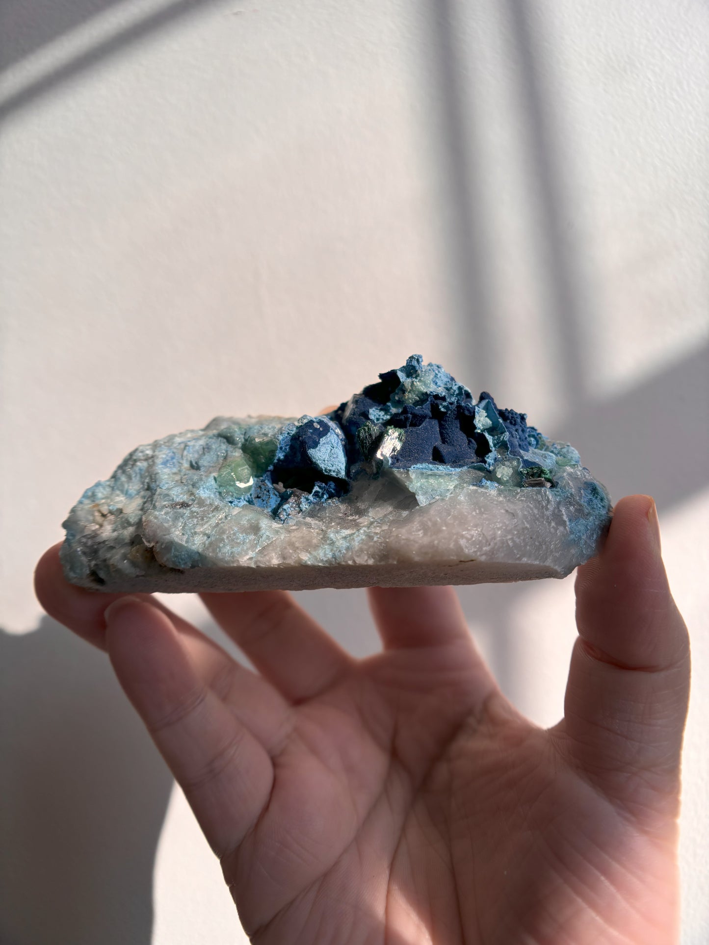 Shattuckite and Malachite on Quartz 139g