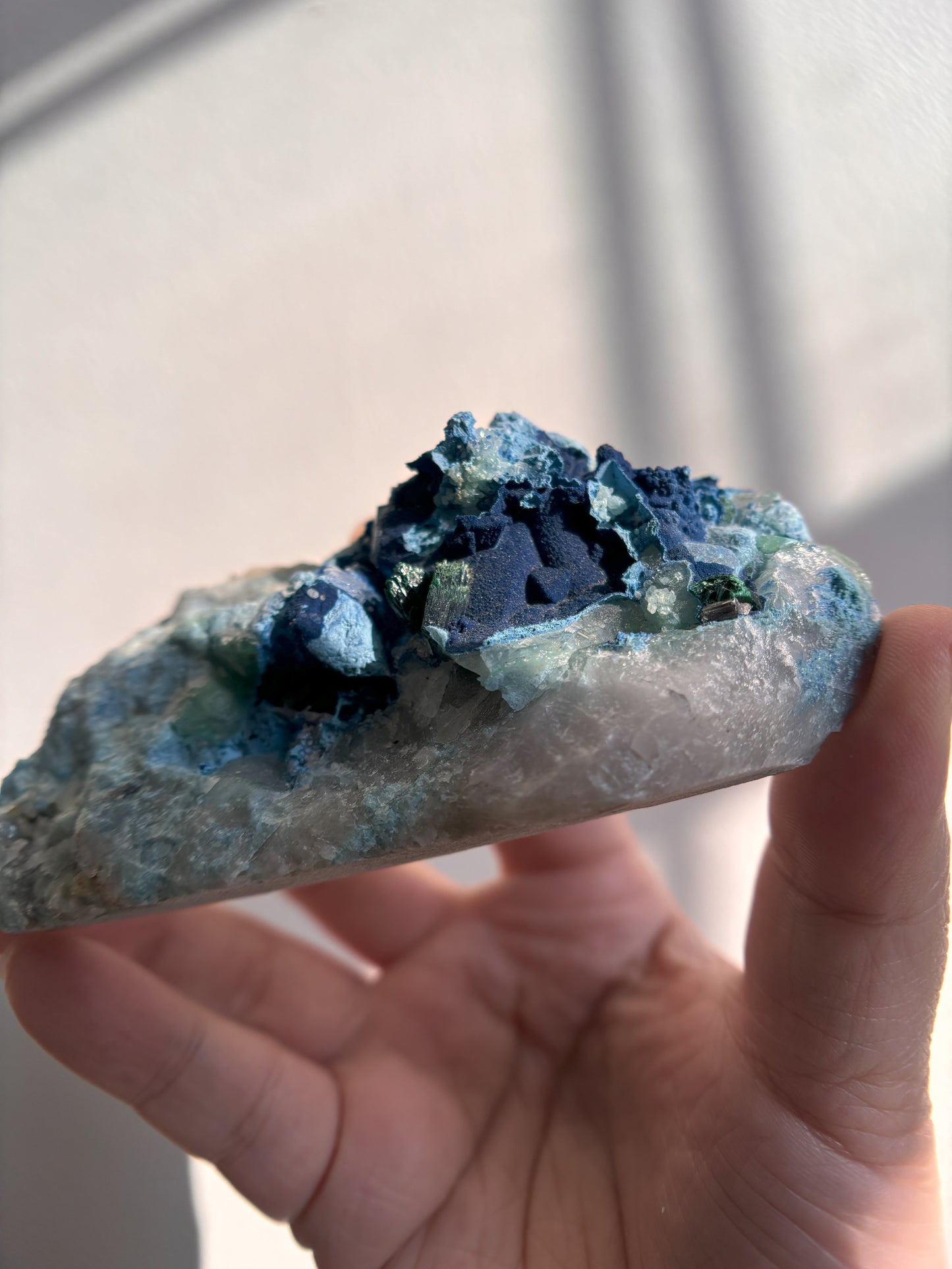 Shattuckite and Malachite on Quartz 139g