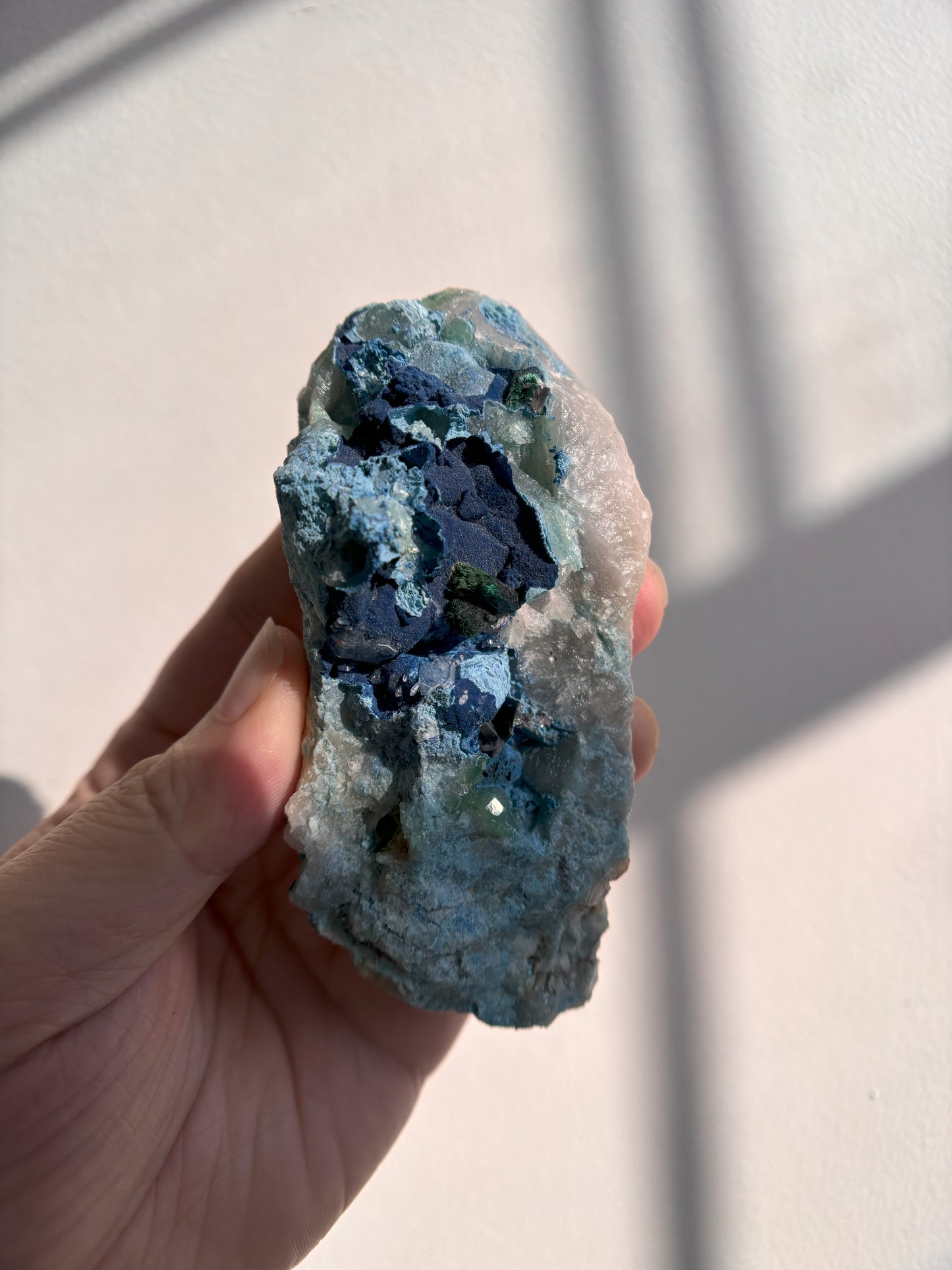 Shattuckite and Malachite on Quartz 139g