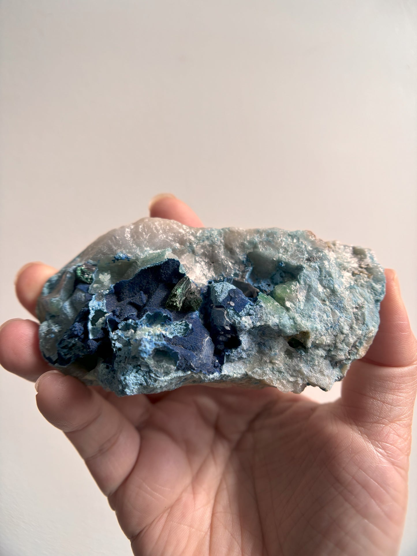 Shattuckite and Malachite on Quartz 139g