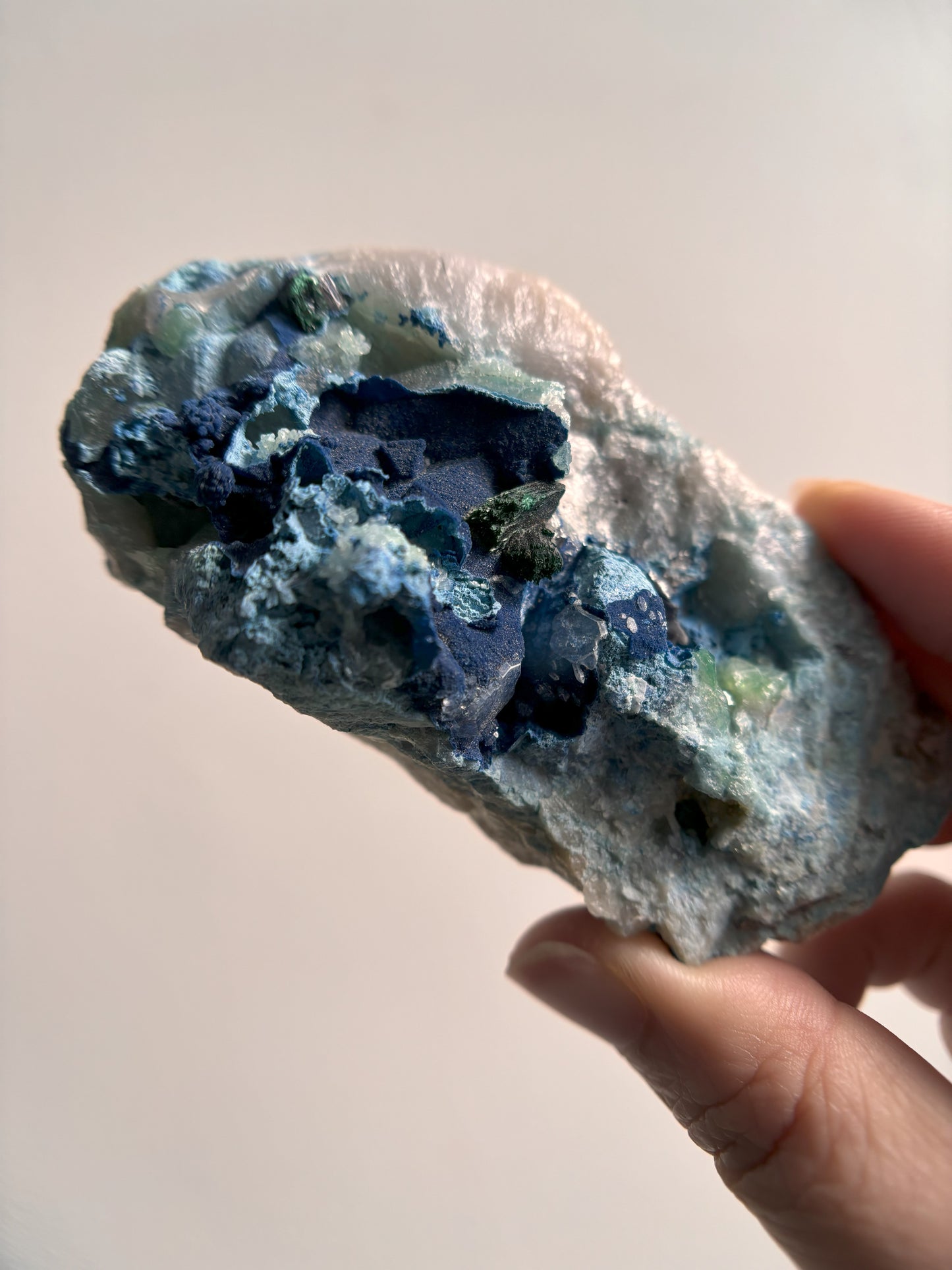 Shattuckite and Malachite on Quartz 139g