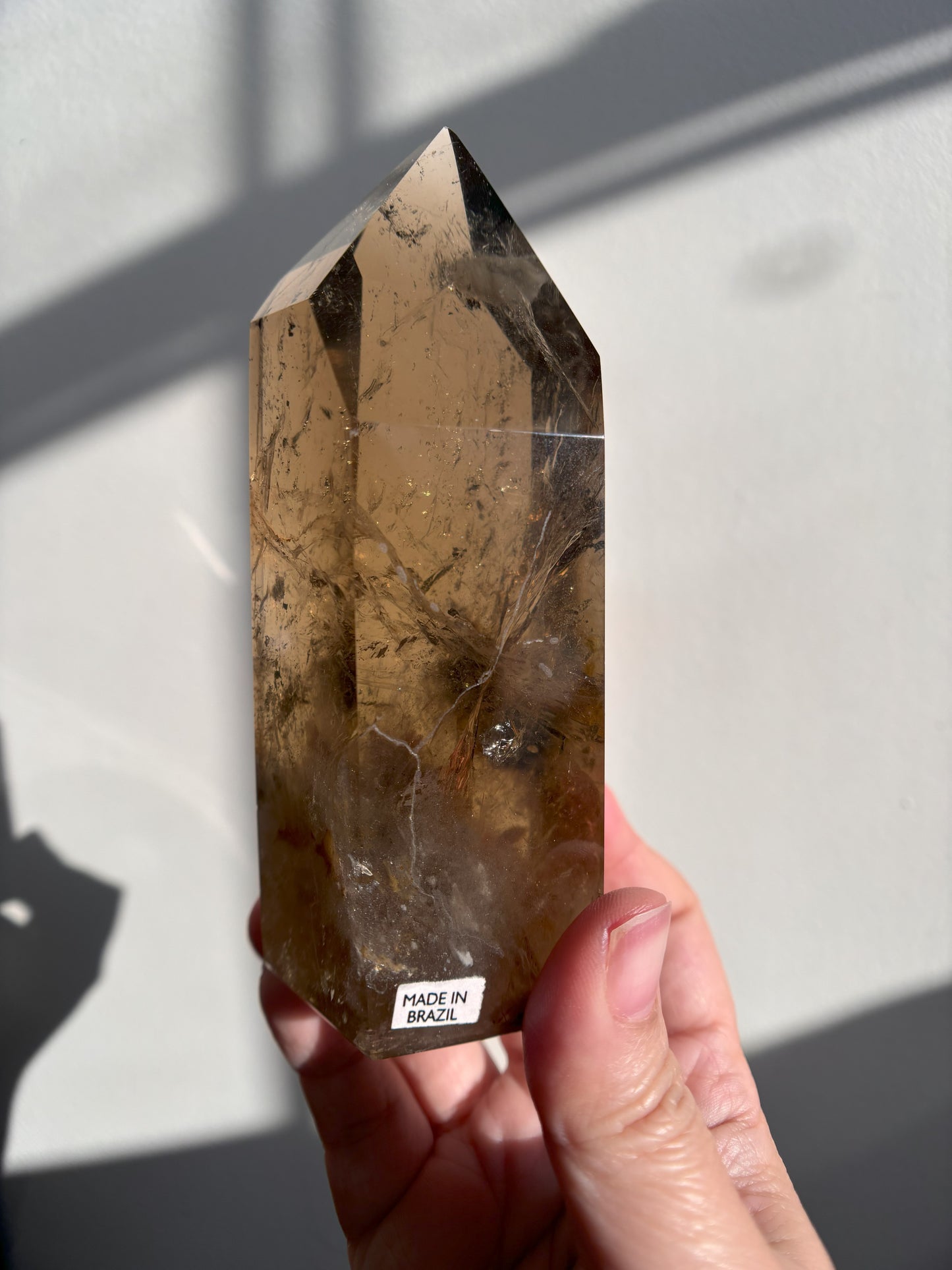 Smoky Quartz with Black Tourmaline and Shamanic Quartz Inclusions Tower 369g