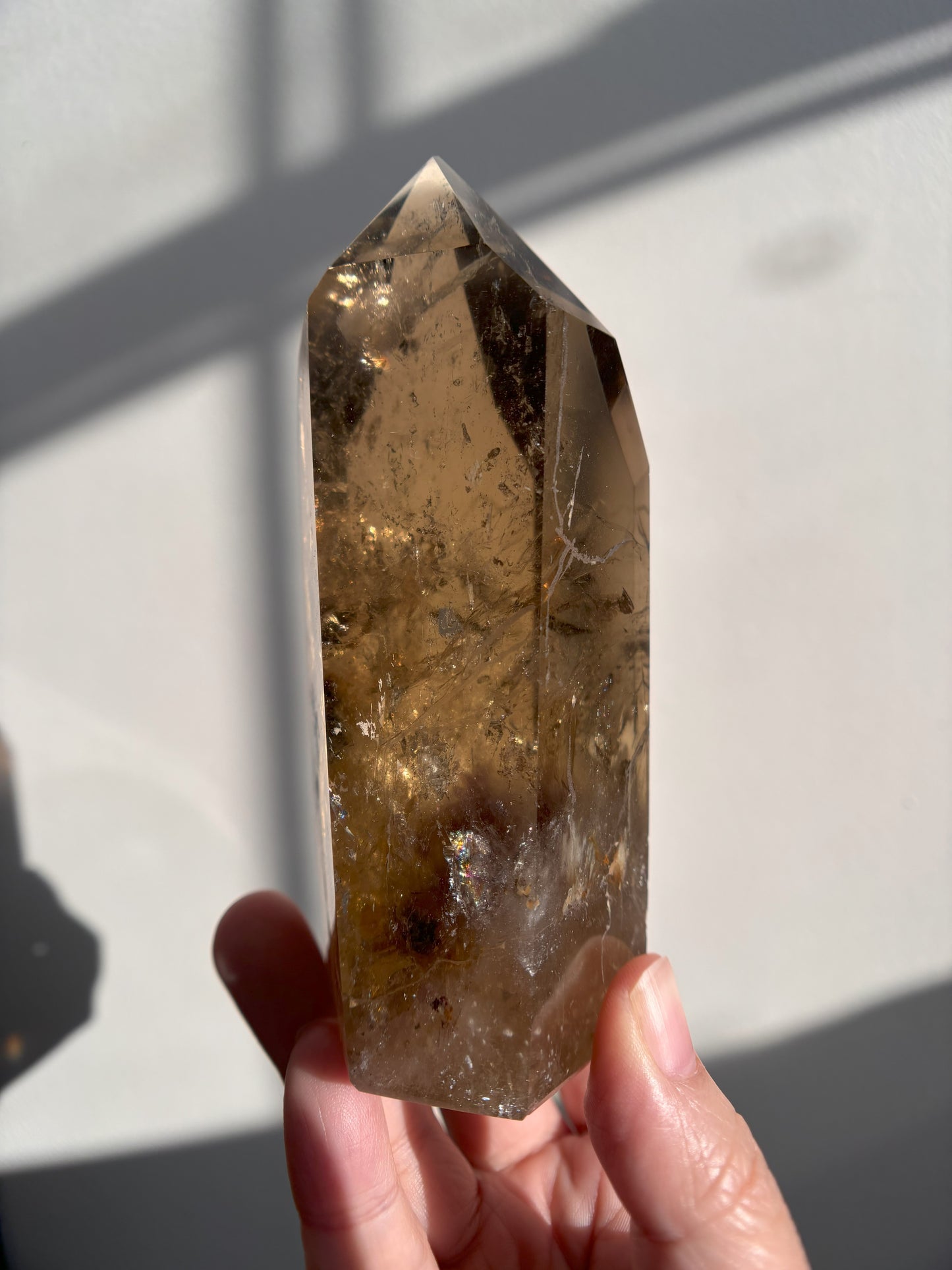 Smoky Quartz with Black Tourmaline and Shamanic Quartz Inclusions Tower 369g