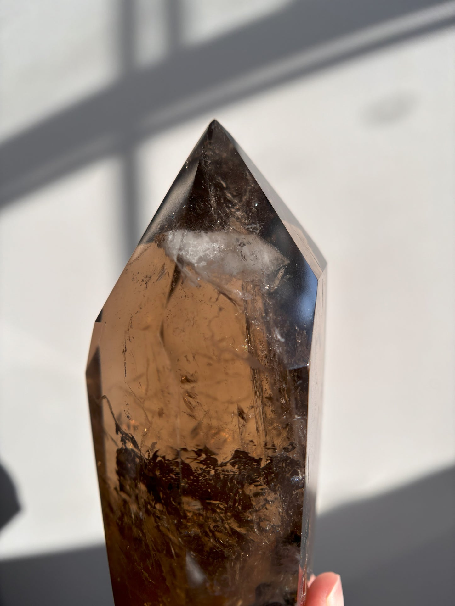 Smoky Quartz with Black Tourmaline and Shamanic Quartz Inclusions Tower 369g