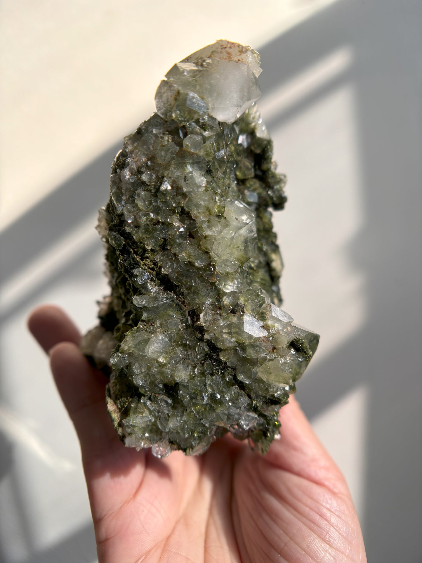 Forest Sparkly Epidote with Quartz 909g